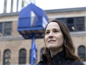 Leanne Soyuquet, who will spend 100 hours living in a small tent atop a flagpole to raise awareness and funds for Type 1 diabetes, in Montreal on April 4, 2022.