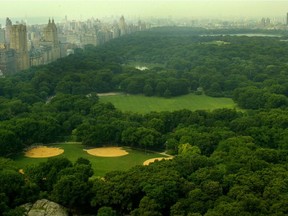 FILE PHOTO: New York's Central Park is seen looking north from atop the Essex House Hotel on Central Park South, July 16, 2003. The park, arguably America's most famous public green space, is  the master work of what was called "The Greenswald Plan" designed by London-trained architect Calvert Vaux and Frederick Law Olmsted, who became the most prominent landscape architect in America.