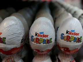 Kinder Surprise chocolate eggs, a brand of Italian confectionary group Ferrero, are seen on display in a supermarket in Islamabad, Pakistan July 18, 2017.