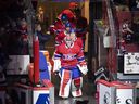 Montreal Canadiens goaltender Carey Price (31) leads the team onto the ice just prior to an NHL hockey game against the New York Islanders in Montreal, Friday, April 15, 2022.