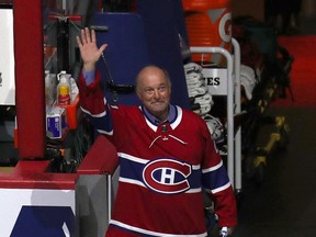 Former Canadiens forward Steve Shutt waves to fans at the Bell Centre on March 24, 2022, when he was honoured with a Bobblehead Night.