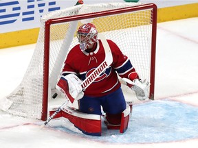 Canadiens goaltender Carey Price reacts after allowing a goal in the second period Thursday night at the Bell Centre.