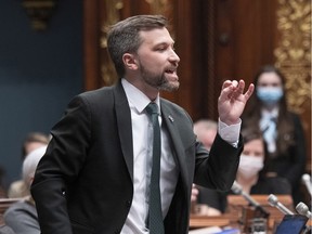 Québec solidaire parliamentary leader Gabriel Nadeau-Dubois questions the government on the Herron CHSLD on Wednesday, April 6, 2022 at the legislature in Quebec City.