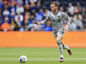 CF Montréal midfielder Djordje Mihailovic controls the ball against FC Cincinnati at TQL Stadium in Cincinnati on Saturday, April 2, 2022.