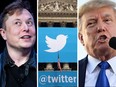 Tesla Inc CEO Elon Musk, left, is buying Twitter Inc. Will Donald Trump, right, come back to the social media platform?