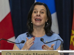 Montreal Mayor Valérie Plante answers questions at a press conference at City Hall in Montreal Tuesday May 3, 2022.
