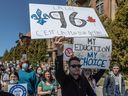 John Abbott College students, faculty and staff protested Bill 96 last week in Ste-Anne-de-Bellevue.