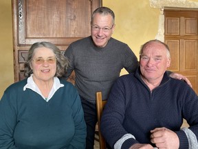 Harvey Engelberg, center, with Thérèse and Ghyslaine Férey, who took over the Duhamel farm 45 years ago.
