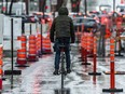 The continuing clutter of construction sites and cones and traffic redirection along René-Lévesque Blvd. in Montreal on Thursday May 19, 2022.