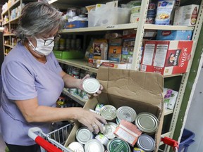 Food bank shelves at On Rock Community Services in Pierrefonds.