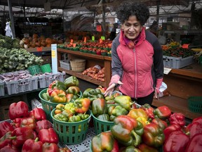 Dietitian Norma Ishayek makes the rounds of produce stalls at Jean-Talon market on Oct. 22, 2020