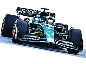 Lance Stroll of Montreal driving the (18) Aston Martin AMR22 Mercedes on track during practice ahead of the F1 Grand Prix of Spain at Circuit de Barcelona-Catalunya on Saturday, May 20, 2022, in Barcelona.