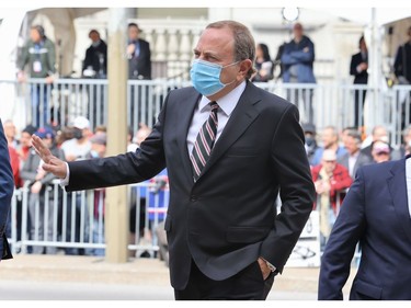 National Hockey League commissioner Gary Bettman arrives for Guy Lafleur's funeral.