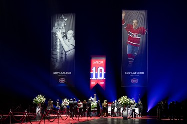 Close family attend the wake of Former Montreal Canadiens Guy Lafleur at Bell Centre on May 1, 2022.