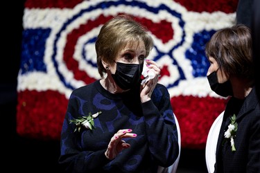 Lise Lafleur, the wife of of former Montreal Canadien Guy Lafleur, during his wake at Montreal's Bell Centre on May 1, 2022.