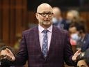 Canada's Minister of Justice and Attorney General David Lametti rises during Question Hour in the House of Commons on Parliament Hill on May 16, 2022 in Ottawa.