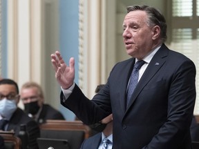 Quebec Premier François Legault at the legislature in Quebec City on April 26, 2022.