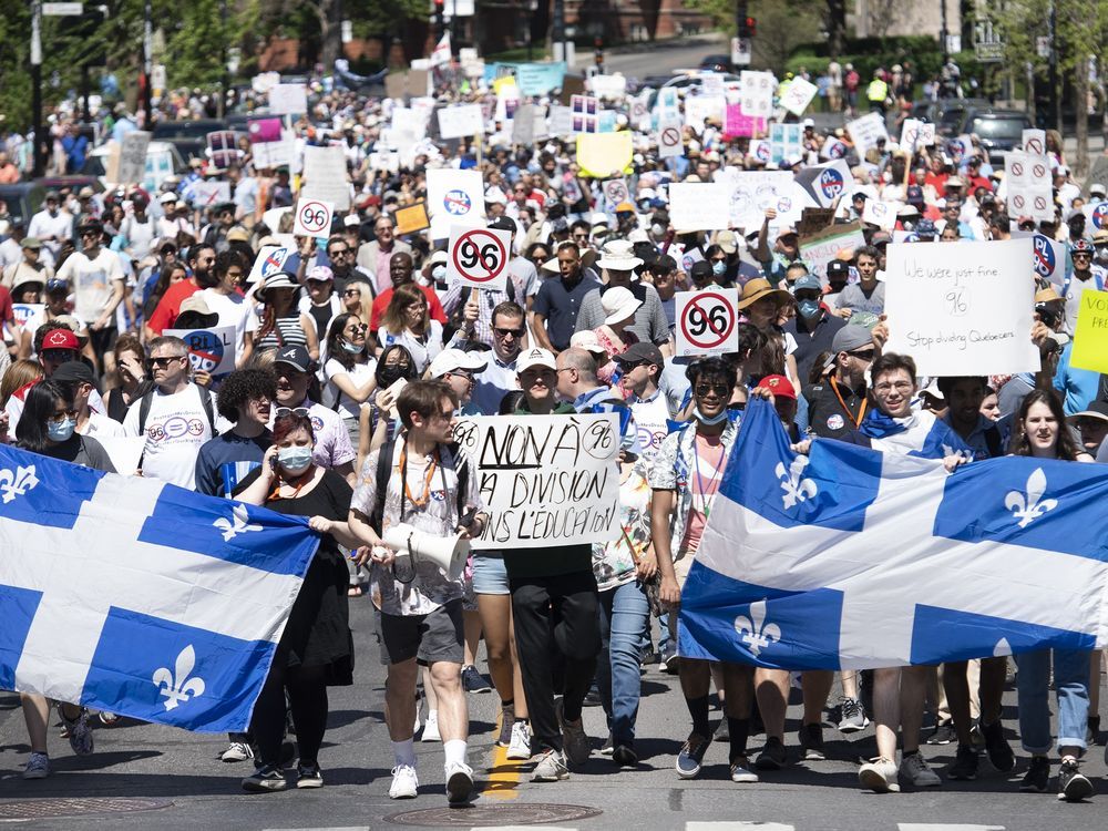 Thursday's rally will be the second demonstration against the law this month. A march ahead of the bill's adoption drew thousands of people into downtown Montreal on May 14.