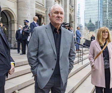 Hockey Hall of Famer Gilbert Perrault arrives for the funeral for Guy Lafleur at Mary Queen of the World Cathedral in Montreal, Tuesday May 3, 2022.