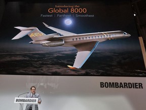 Eric Martel, CEO of private jet maker Bombardier, attends the launch of the Global 8000 aircraft during the European Business Aviation Convention & Exhibition (EBACE) in Geneva, Switzerland, May 23, 2022.