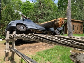 A vehicle got the raw end of the deal during Saturday's storm in Morin Heights.