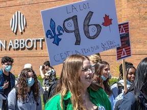 Protesters demonstrate against Bill 96 at John Abbott College last month.