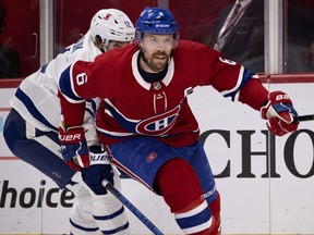 Canadiens captain Shea Weber skates past Leafs' Alex Galchenyuk during the first round of the NHL playoffs last year.