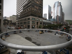 The 23-tonne ring that will be installed between two buildings of Place Ville Marie is seen during inauguration ceremony on Thursday, June 16, 2022.