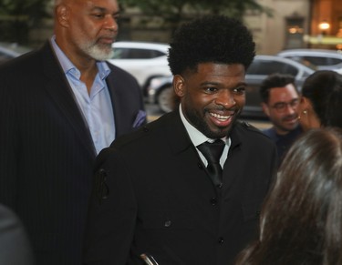 Former Montreal Canadiens player P.K. Subban arrives at the Grand Prix Party at the Ritz-Carlton Hotel in Montreal Friday, June 17, 2022.