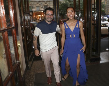 Former Olympic diver Alexandre Despatie arrives at the Grand Prix Party at the Ritz-Carlton Hotel in Montreal Friday, June 17, 2022 with his girlfriend Mika Goyette.