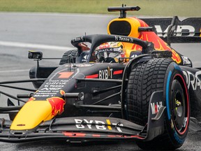 Team Red Bull Racing's Max Verstappen during a wet qualifying round at the Formula One Canadian Grand Prix at Circuit Gilles-Villeneuve on Ile Notre-Dame in Montreal on Saturday June 18, 2022.