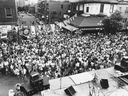 This photo of the Montreal jazz festival crowd is dated June 30, 1984. Then, as now, free outdoor concerts were an integral part of the festival, but back then, the action unfolded throughout from St-Denis St., where there were three open-air concerts.  stages in the area between Sherbrooke and Ste-Catherine Sts.