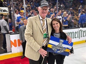 Larry Robinson and his wife, Jeannette, celebrate the St. Louis Blues' Stanley Cup victory in 2019.