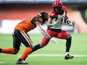 Hergy Mayala, right, spent his first two season in the CFL with the Calgary Stampeders.