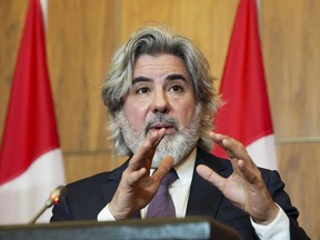 Minister of Canadian Heritage, Pablo Rodriguez announces a new expert advisory group on online safety as a next step in developing legislation to address harmful online content during a press conference in Ottawa on Wednesday, March 30, 2022. THE CANADIAN PRESS/Sean Kilpatrick