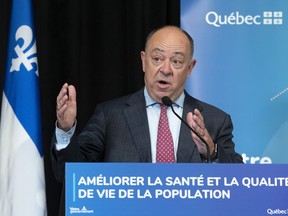 Quebec Health Minister Christian Dubé speaks during a news conference on health prevention, Thursday, June 9, 2022 in Quebec City.