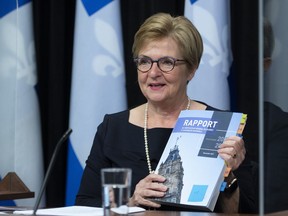 Quebec Auditor General Guylaine Leclerc unveils a report in Quebec City last winter.