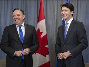 Prime Minister Justin Trudeau meets with Quebec Premier Francois Legault in Sherbrooke, Que. on Thursday, January 17, 2019. "The Liberal government’s willingness to bend to the conservative nationalist sentiment in Quebec is alarming" to many English-speaking Quebecers, Michael Prupas writes.