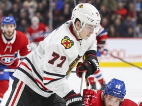 Chicago Blackhawks Kirby Dach at the Bell Centre on Jan. 15, 2020.