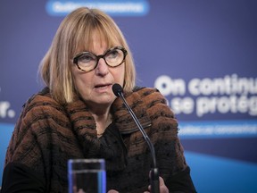 Marie-France Raynault, Quebec senior strategic medical adviser to public health, during a press conference on COVID-19 in Montreal on Thursday March 10, 2022.