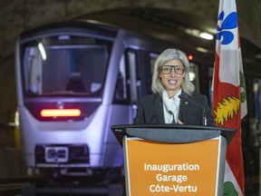 Marie-Claude Léonard, the new director general of the STM, speaks at the inauguration of an underground garage for métro trains on June 17, 2022.