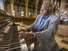 Oliver Jones gets a chance to play piano at Christ Church Cathedral before his participation, strictly as a speaker, in the Arts at the Cathedral exhibition on July 6.