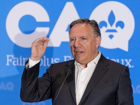 Quebec Premier François Legault speaks in Repentigny on Tuesday July 5, 2022.