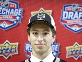 MONTREAL, QUE.: July 8, 2022 -- Montreal Canadiens general manager Kent Hughes' son, Jack Hughes, selected by the LA Kings during the NHL draft in Montreal on Friday, July 8, 2022.