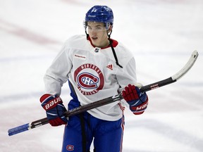 Lane Hutson attends Montreal Canadiens training camp at the Bell Sports Complex in Brossard on Monday, July 11, 2022.