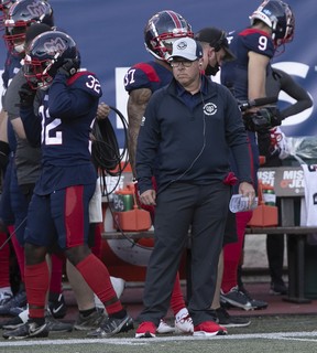 Montreal Alouettes head coach Danny Maciocia during first-half CFL action in Montreal on Thursday, July 14, 2022.