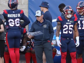 Montreal Alouettes head coach Danny Maciocia during first half CFL action in Montreal on Thursday, July 14, 2022.