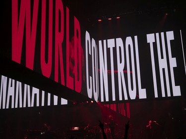 Roger Waters (bottom right) during his This Is Not a Drill tour concert at the Bell Centre on Friday July 15, 2022.