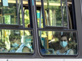 Some riders continue to wear masks on public transit in Montreal on Thursday July 21, 2022.
