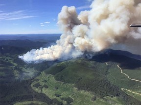 A wildfire approximately 19km west of Nordegg, Alberta, is shown in this handout photo.